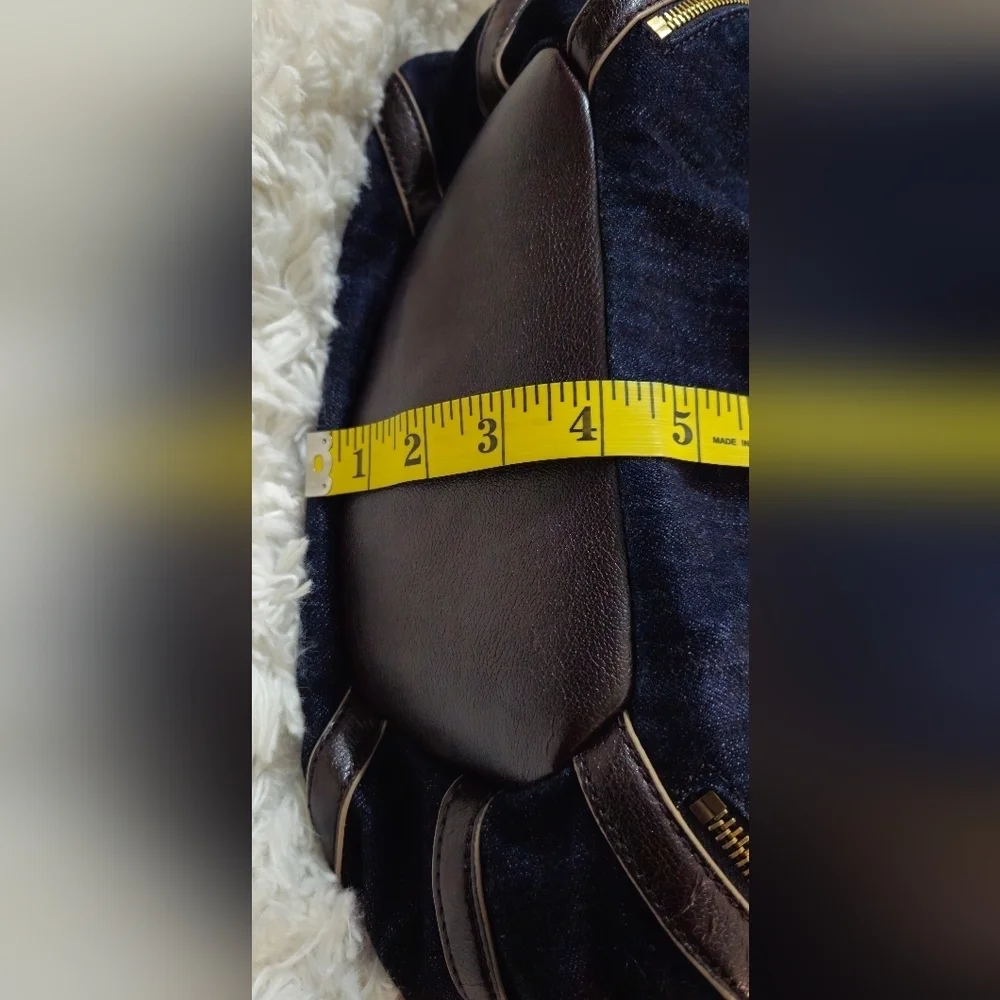 Dana Buchman Demin Navy and Brown Faux Leather Trim w/Gold Hardware Hobo Bag